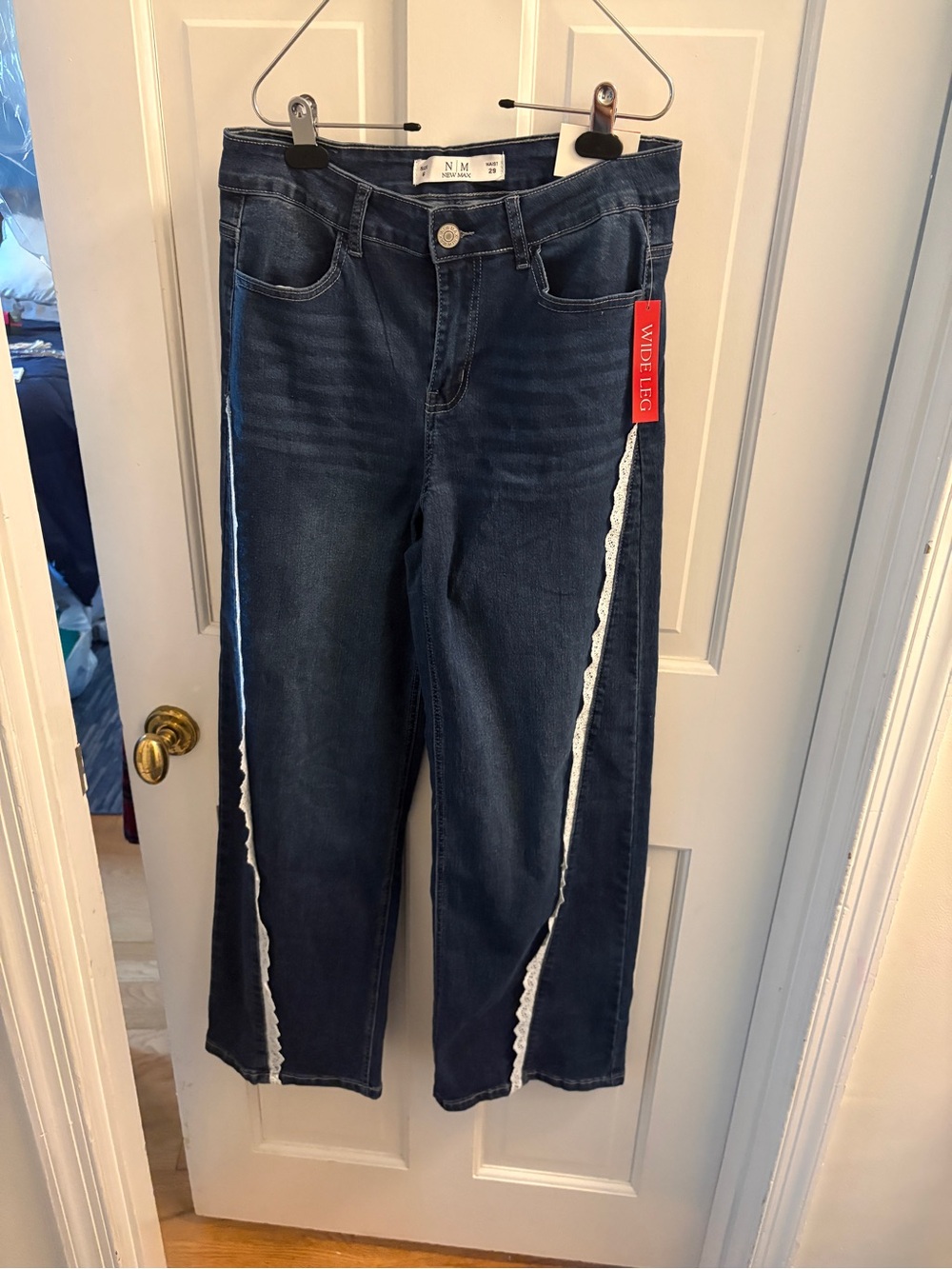 New Max for Wide Leg Women's Jeans in Dark Blue with Lace Trim